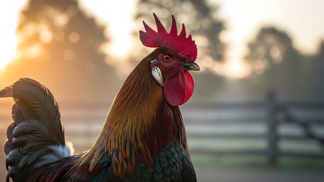 Majestic rooster in golden hour