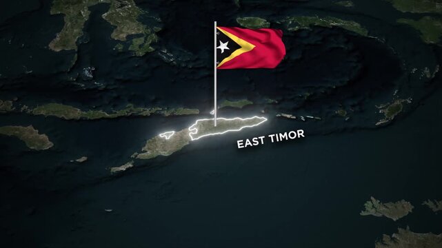 East Timor Map Animation with 3D Waving of East Timor National Flag, Glowing Border Animation on World Map