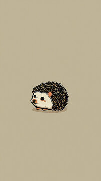 A small, cute hedgehog sits on a light brown background