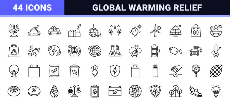 Sustainability and renewable energy line icon set
