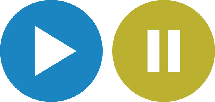Blue play button and gold pause button icons for multimedia interface controls on web and mobile