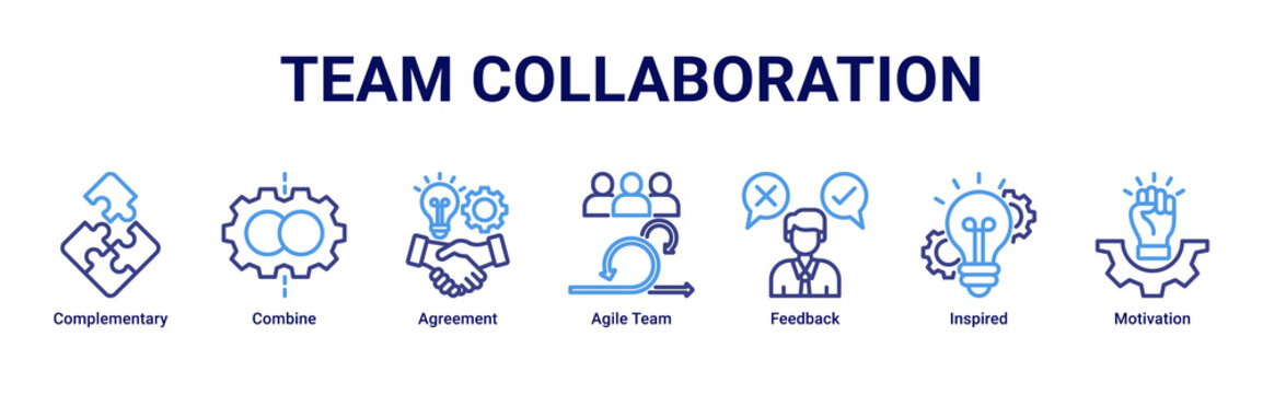 Team Collaboration devops banner with teamwork,feedback and communication icons for agile culture and team synergy