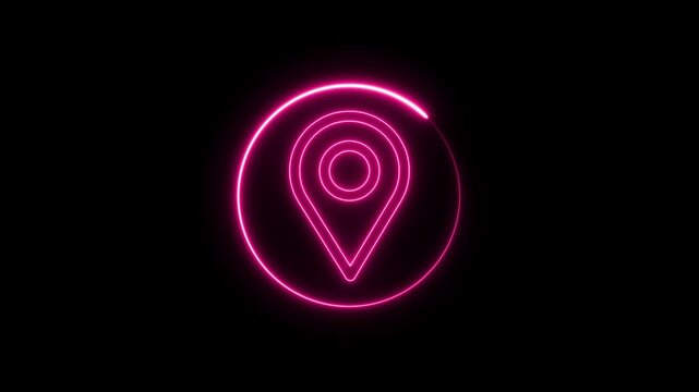 Prostrate glowing neon location icon animation for mobile vertical video format