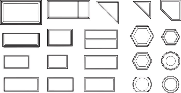 Various modern window design concepts and architectural features. Showcasing a range of geometric window frames, this photorealistic representation highlights contemporary forms and innovation. 