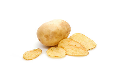 Obraz premium Potato and potato chips isolated on white background