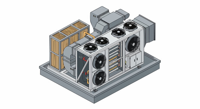 Industrial HVAC Air Handling Unit Isometric Illustration for Climate Control Engineering