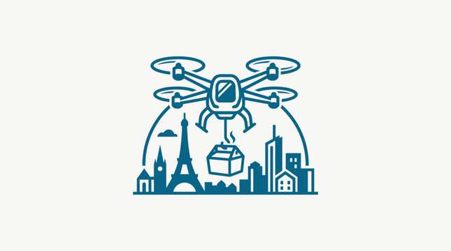 Drone Delivering Package Over City Skyline