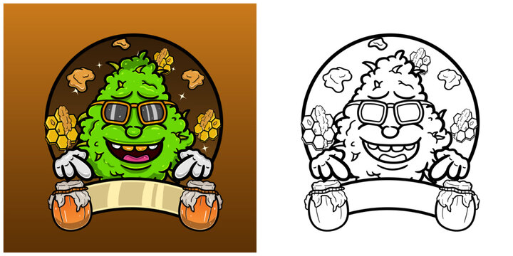 Honey Strain With Weed Cartoon. Weed Design For Logo, Label and Packaging Product.