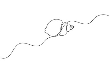 Obraz premium Seashell One Line Art Minimal Ocean Shell Continuous Line Drawing Beach Nature Illustration
