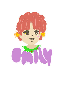 Cute illustration of litte girl with mexican look name emily suitable for tag