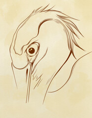 Fototapeta premium heron bird line art, graphic contemporary abstract illustration