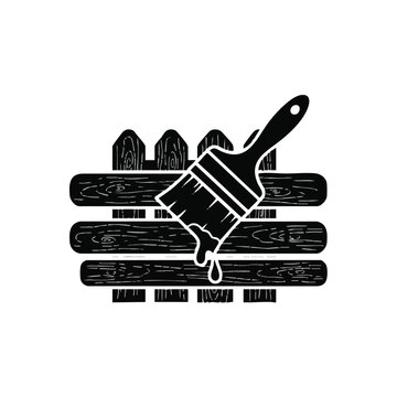 Paint Brush, Fence, Wooden, Black, Vector Icon, Graphic