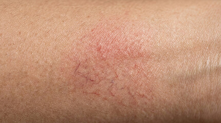 Fototapeta premium Skin closeup spider vein varicose vein redness inflammation superficial vein vascular medical dermatology, macro skin texture with visible superficial vein and mild redness, clinical healthcare