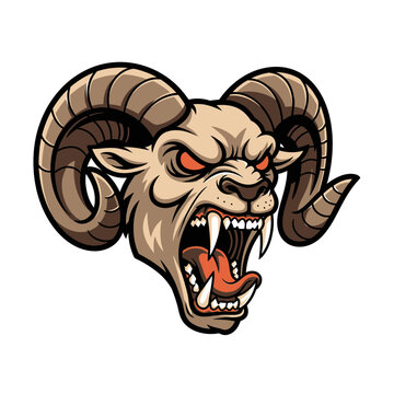 Furious Ram Head Mascot Roaring with Aggression.