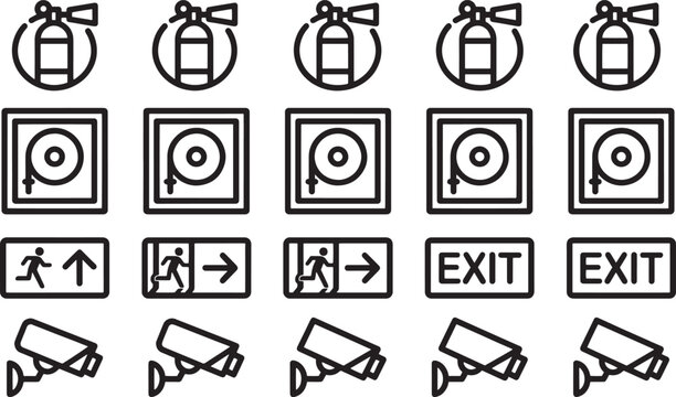 Safety Icon Collection, featuring essential safety and security symbols in a clean, easily recognizable style, perfectly suited for emergency and informational purposes.