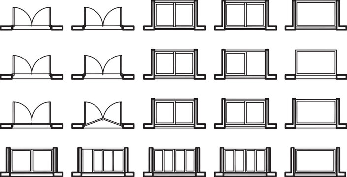 Diverse architectural door design, meticulously rendered in a detailed plan view, a collection of doorways representing different design concepts, perfect for architects and designers.