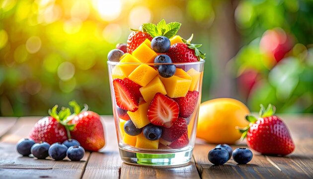 Frischer Obstbecher zum Mitnehmen mit Beeren