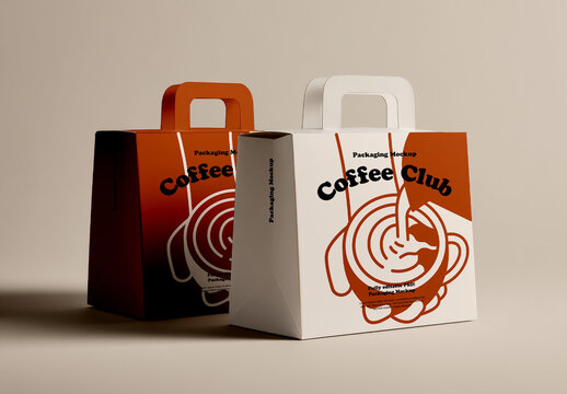 Paper Bags Set with Handles Mockup