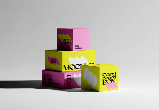 Stacked Cardboard Boxes Arrangement Mockup