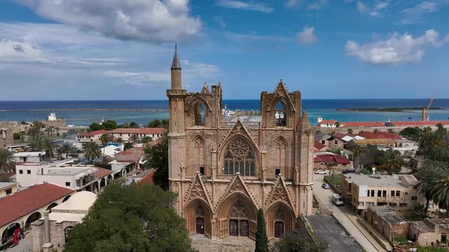 Exterior view to Lala Mustafa Pasa mosque. Formerly St. Nicholas Cathedral in the old town of Famagusta, Northern Cyprus