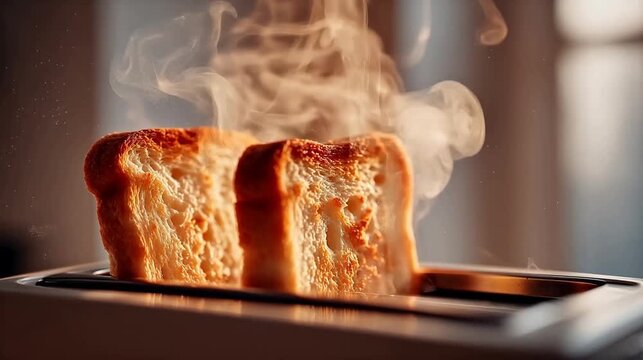 Toasted bread slices in toaster