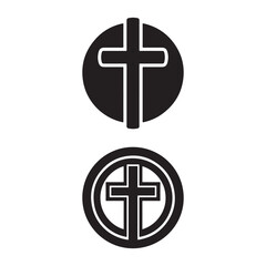 Fototapeta premium Two circular designs featuring a cross with stark contrast presented as a silhouette