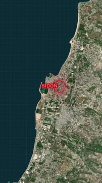 Sidon Lebanon Map With Loop Animation In Vertical