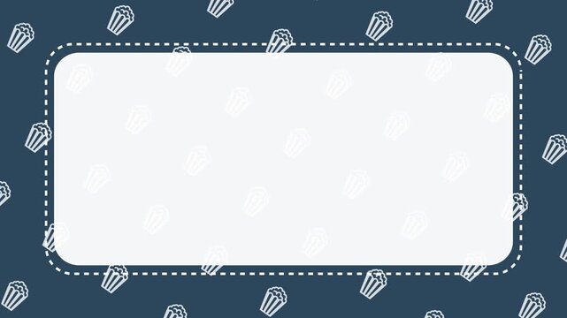 Blue Animated Cinema Background with White Popcorn Pattern and Center Copy Space