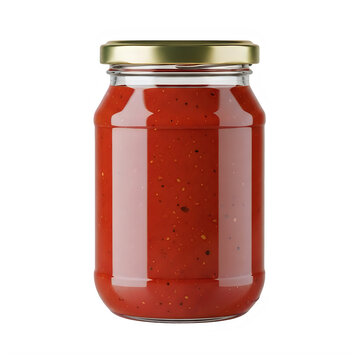 Glass jar filled with vibrant red tomato sauce or jam
