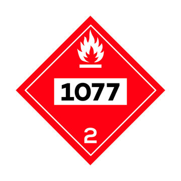 Flammable gas UN 1077 hazard placard for propylene gas. 