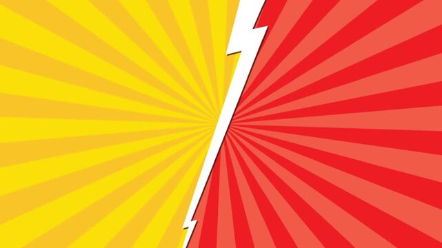 Comic style versus VS background with yellow and red sunburst, halftone explosion, and lightning. Retro battle concept