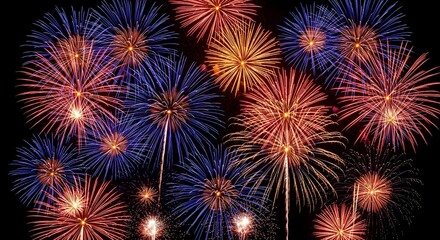 Fototapeta premium Colorful fireworks exploding against black night sky