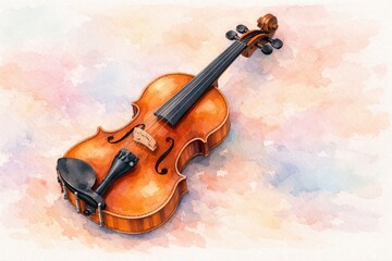 Fototapeta premium Beautiful watercolor violin musical instrument illustration with vibrant colors on a soft artistic background for music concepts