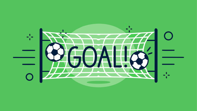 A vibrant celebration graphic displaying the word goal with soccer balls
