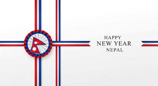Celebratory new year greeting card featuring nepal's national flag and emblem