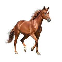 Obraz premium A brown horse is running with its mane and tail flowing