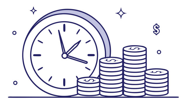 Pure Vector Illustration of Clock Integrated with Coins &ndash; Time Value of Money Concept