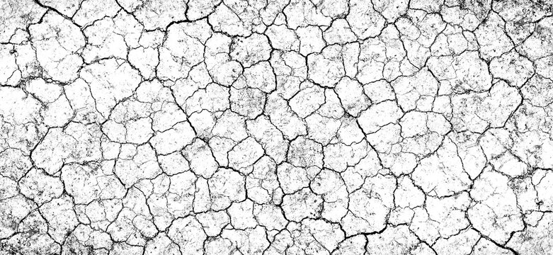High contrast black and white cracked earth texture. Abstract background of dried mud or parched soil for drought, environmental, or industrial design overlays