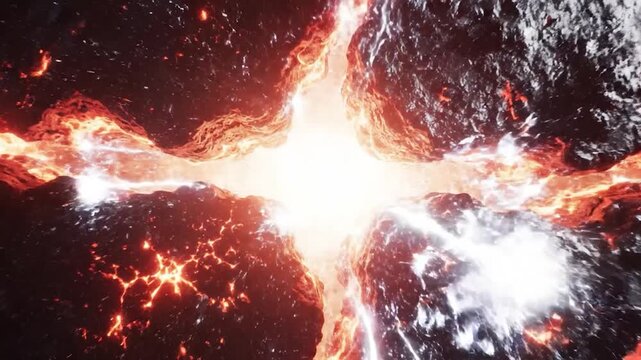 Cracked Planet Emitting Fiery Energy Explosion.