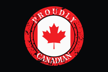 Obraz premium Proudly Canadian Emblem With Maple Leaf And Red Border On Black red maple leaf