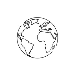 Obraz premium Outline Icon of World Map Sphere - Global Communication & International Travel Vector