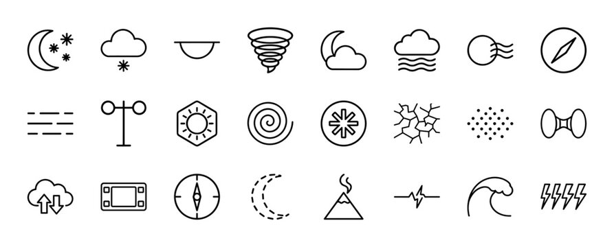 Weather forecast line icons set with sun cloud and rain symbols