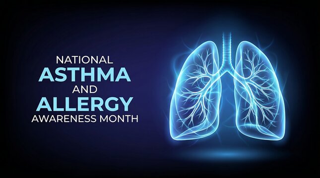National asthma and allergy awareness month a glowing illustration of human lungs promoting respiratory health and education