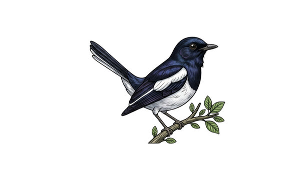 Realistic Oriental magpie robin vector illustration Doel bird Bangladesh national bird isolated on white background