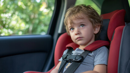 Boy sitting in a car in safety chair