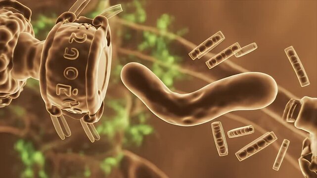 Detailed 3D CGI animation of the human respiratory system showcasing intricate lung structures and bronchi with a glowing focus on cellular activity and bronchioles in a sepia tone medical