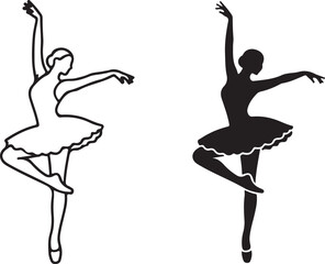 Fototapeta premium Two elegant ballerinas in different poses with outstretched arms and legs