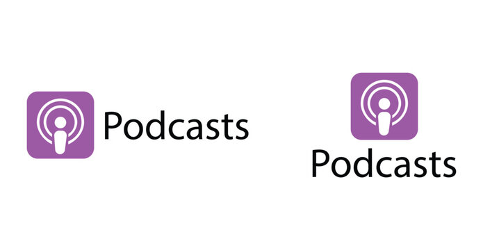 Podcasts App Logo with Text on Transparent Background, Editorial Use Only