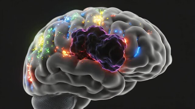Detailed 3D CGI Brain Scan Animation Showing Neural Activity with Colorful Glowing Connections and a Dark Medical Background for Healthcare Education