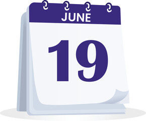 Obraz premium June 19 Calendar Icon with Purple Desk Flip Design, Minimal Date Reminder Illustration for Schedule Planning, Event Organizer Concept, Clean Modern Vector Style